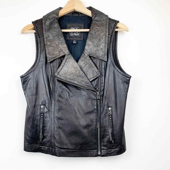 BLANC NOIR Soft Leather Moto Vest M - Picture 1 of 7